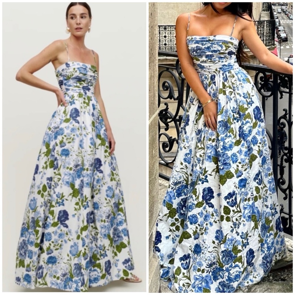 REFORMATION Kastoria Floral Blue and White Maxi Dress SZ US 2 - Picture 3 of 12